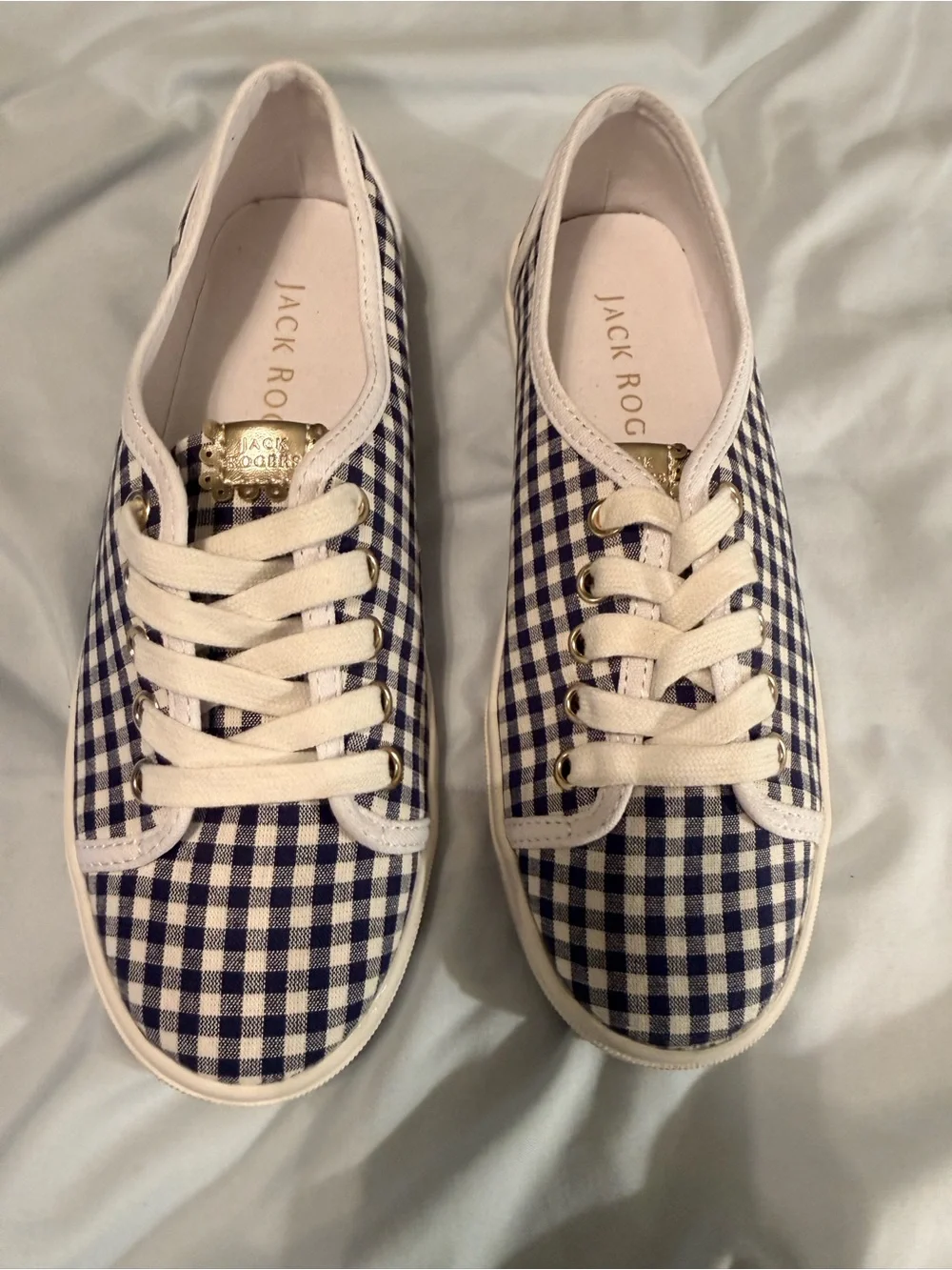 Jack Rogers Ava Gingham Sneakers Navy & White – Size 7 – NEW